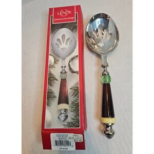 Lenox Holiday Gatherings Large Pierced Table Spoon 9.5" Stainless Steel Red